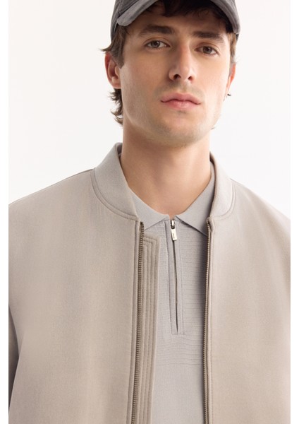Erkek Açık Gri Bomber Yaka Süet Dokulu Mevsimlik Comfort Fit Mont B006045 fiyatları