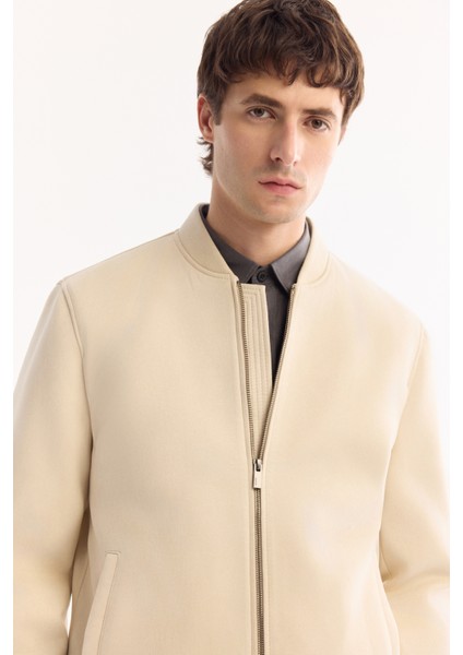 Erkek Bej Bomber Yaka Süet Dokulu Mevsimlik Comfort Fit Mont B006045 indirimleri