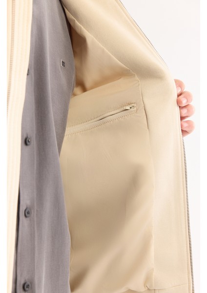 Erkek Bej Bomber Yaka Süet Dokulu Mevsimlik Comfort Fit Mont B006045