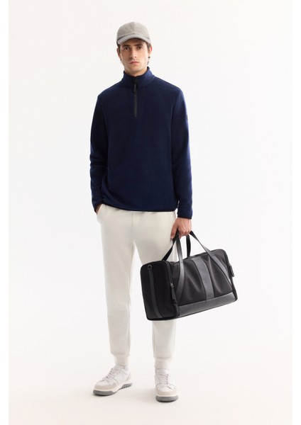 Erkek Lacivert Dik Yaka Fermuarlı Soft Touch Polar Regular Fit Sweatshirt E001068