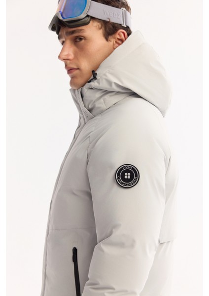 Erkek Gri Kapüşonlu Su İtici Rüzgar Geçirmez 15°C Dayanıklı Şişme Kayak Montu A52Y6161 fırsatları