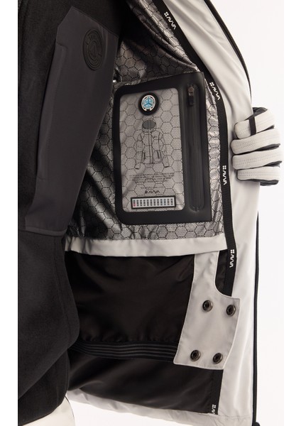 Erkek Gri Kapüşonlu Su İtici Rüzgar Geçirmez 15°C Dayanıklı Şişme Kayak Montu A52Y6161