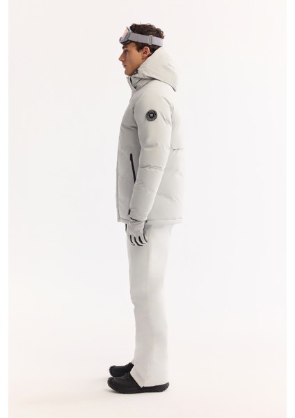 Erkek Gri Kapüşonlu Su İtici Rüzgar Geçirmez 15°C Dayanıklı Şişme Kayak Montu A52Y6161