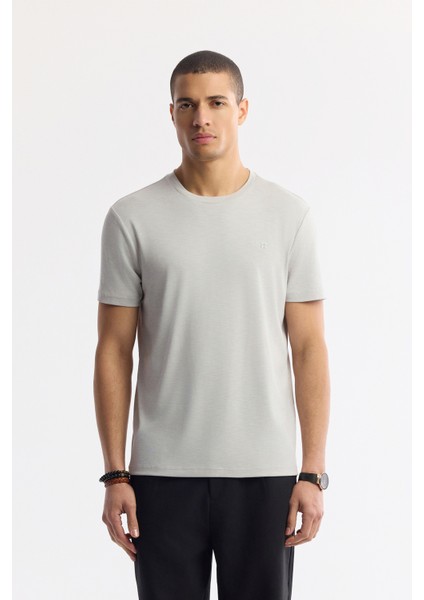 Erkek Taş Bisiklet Yaka Bi-Stretch Soft Touch Basic Regular Fit T-Shirt B001031