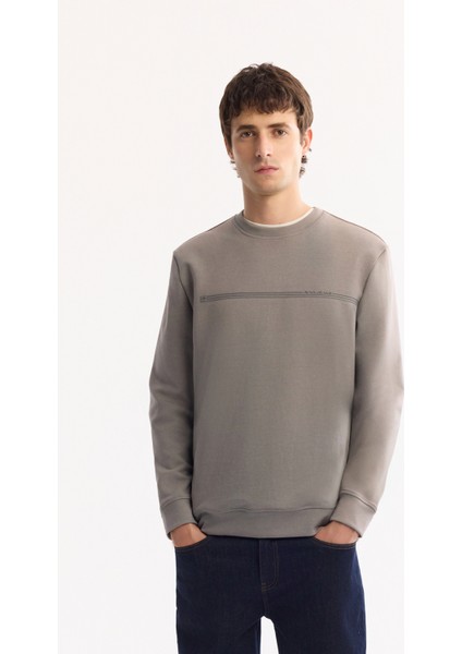 Erkek Gri Bisiklet Yaka Pamuklu Bi-Stretch Baskılı Regular Fit Sweatshirt A52Y1325