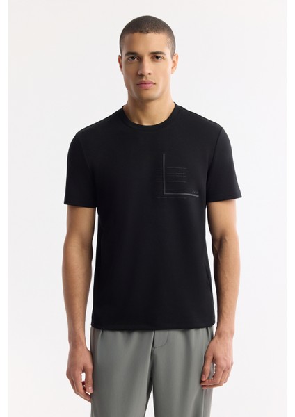Erkek Siyah Bisiklet Yaka Baskılı Bi-Stretch İnterlok Regular Fit T-Shirt A51Y1135 indirimleri
