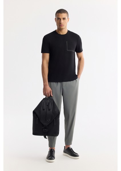 Erkek Siyah Bisiklet Yaka Baskılı Bi-Stretch İnterlok Regular Fit T-Shirt A51Y1135