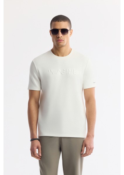 Erkek Beyaz Bisiklet Yaka Baskılı Basic Regular Fit T-Shirt A41Y1167