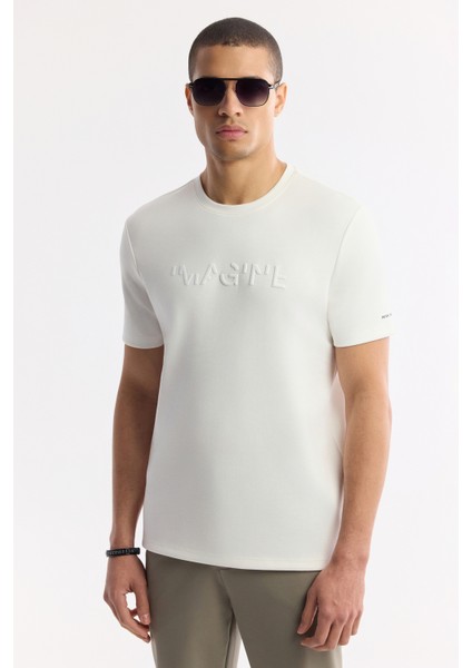 Erkek Beyaz Bisiklet Yaka Baskılı Basic Regular Fit T-Shirt A41Y1167