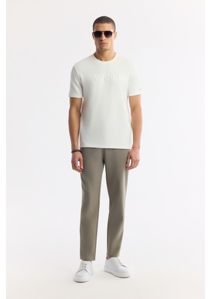 Erkek Beyaz Bisiklet Yaka Baskılı Basic Regular Fit T-Shirt A41Y1167