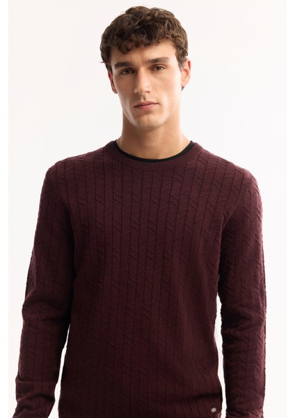 Erkek Bordo Bisiklet Yaka %100 Akrilik Dokulu Triko Regular Fit Kazak E005088 fiyatları