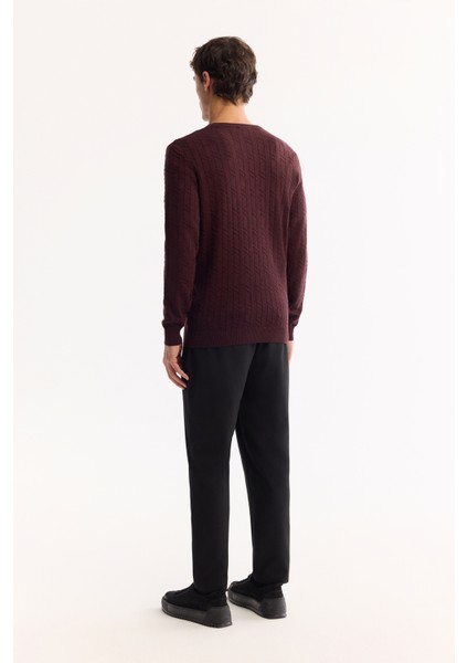 Erkek Bordo Bisiklet Yaka %100 Akrilik Dokulu Triko Regular Fit Kazak E005088 fırsatları