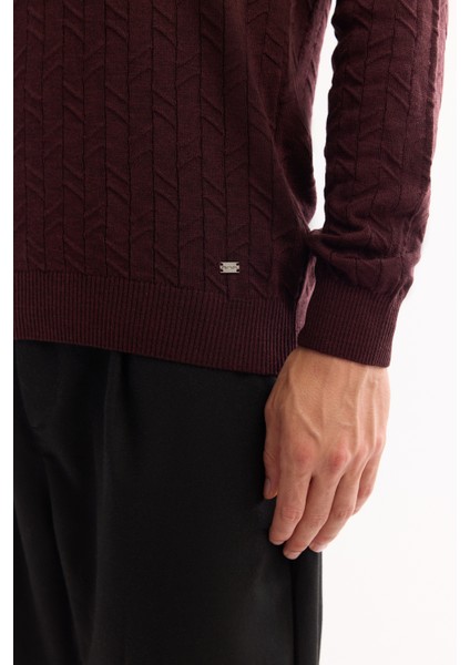 Erkek Bordo Bisiklet Yaka %100 Akrilik Dokulu Triko Regular Fit Kazak E005088 indirimleri