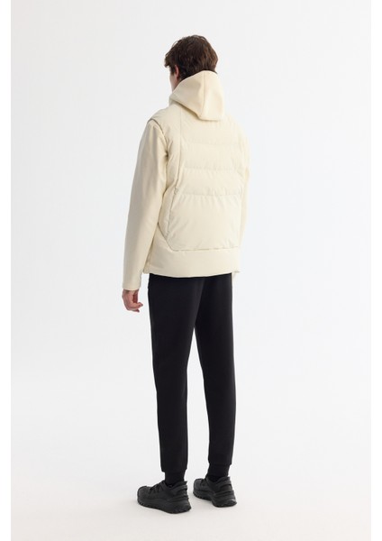 Erkek Ekru Kapüşonlu Su İtici Rüzgar Geçirmez Çıkarılabilir Yelekli Mevsimlik Mont A42Y6100