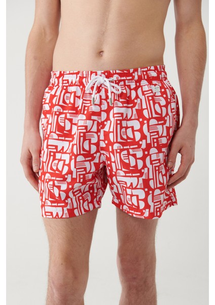 Erkek Kırmızı Hızlı Kuruyan Baskılı Relaxed Fit Relaxed Fit Deniz Şortu A41Y3813 modelleri