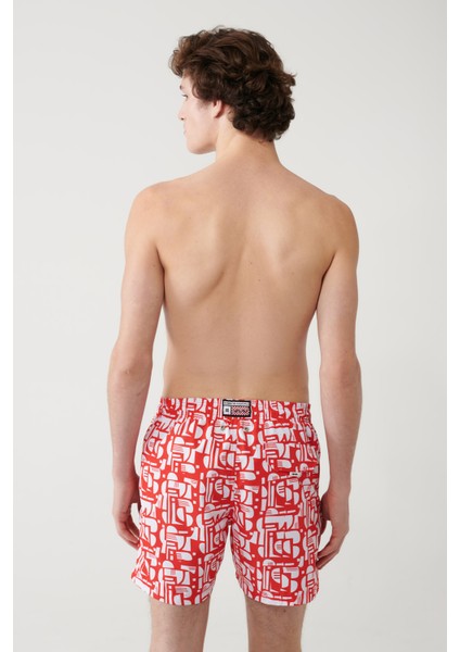 Erkek Kırmızı Hızlı Kuruyan Baskılı Relaxed Fit Relaxed Fit Deniz Şortu A41Y3813 fırsatları
