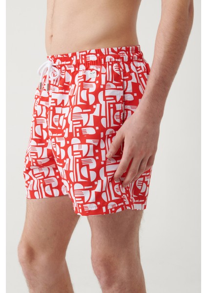 Erkek Kırmızı Hızlı Kuruyan Baskılı Relaxed Fit Relaxed Fit Deniz Şortu A41Y3813 indirimleri