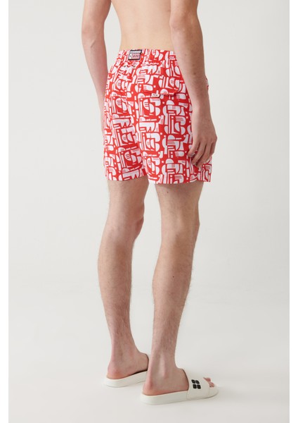 Erkek Kırmızı Hızlı Kuruyan Baskılı Relaxed Fit Relaxed Fit Deniz Şortu A41Y3813