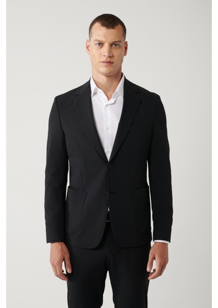 Erkek Siyah Astarsız Su İtici Bi-Stretch Lightweight Comfort Slim Fit Ceket A41Y4030 modelleri