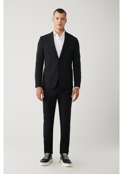 Erkek Siyah Astarsız Su İtici Bi-Stretch Lightweight Comfort Slim Fit Ceket A41Y4030