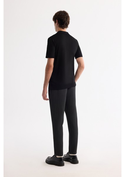 Erkek Siyah Polo Yaka Fermuarlı Rayon Triko Regular Fit T-Shirt A42Y5128 fırsatları