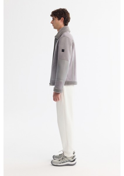 Erkek Gri Kürklü Yaka Deri Görünümlü Napa Comfort Fit Mont A42Y6128 fırsatları