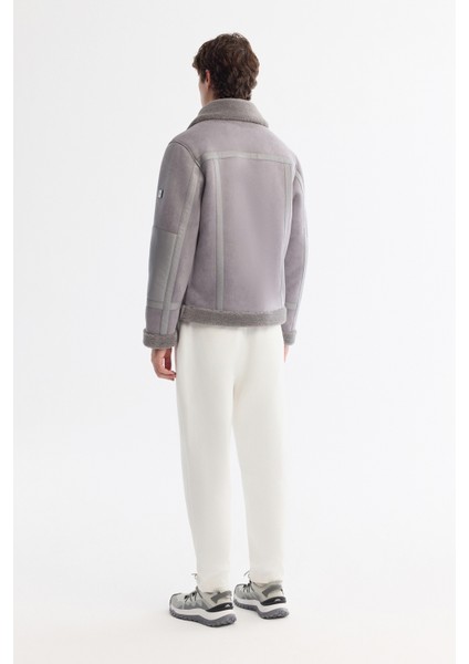 Erkek Gri Kürklü Yaka Deri Görünümlü Napa Comfort Fit Mont A42Y6128 indirimleri