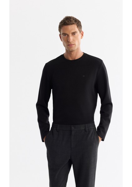 Erkek Siyah Bisiklet Yaka Pamuklu Basic Regular Fit Sweatshirt A42Y1350