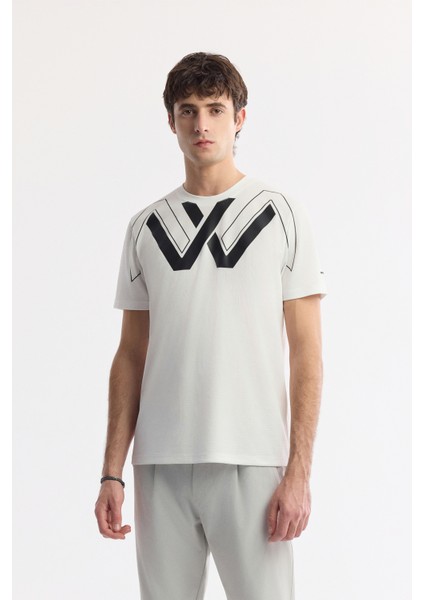 Erkek Beyaz Bisiklet Yaka Baskılı Teknik Kumaş Regular Fit T-Shirt A51Y1068