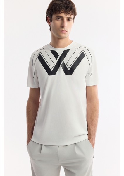 Erkek Beyaz Bisiklet Yaka Baskılı Teknik Kumaş Regular Fit T-Shirt A51Y1068 indirimleri