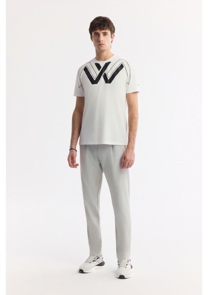 Erkek Beyaz Bisiklet Yaka Baskılı Teknik Kumaş Regular Fit T-Shirt A51Y1068