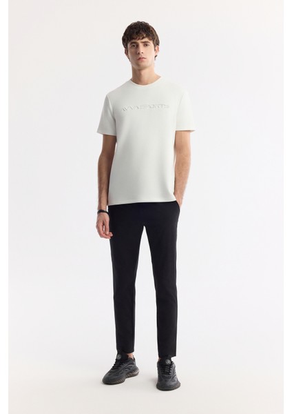 Erkek Ekru Bisiklet Yaka Baskılı Bi-Stretch İnterlok Regular Fit T-Shirt A51Y1001