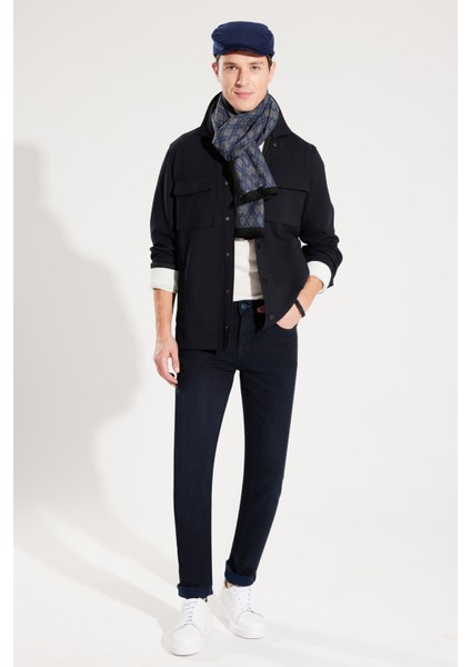 Erkek Lacivert Klasik Yaka Diyagonel Çift Cep Kapaklı Örme Gömlek Ceket A32Y2092 fiyatları