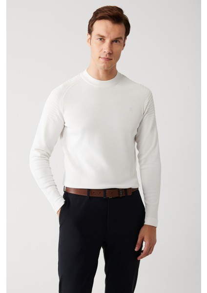 Erkek Ekru Yüksek Bisiklet Yaka Rayon Kazak A32Y5006