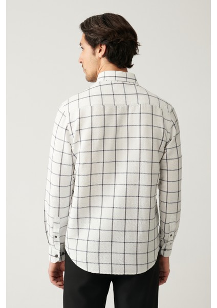 Erkek Beyaz Kolay Ütülenebilir Gofreli Ekose Regular Fit Gömlek A41Y2125 fırsatları