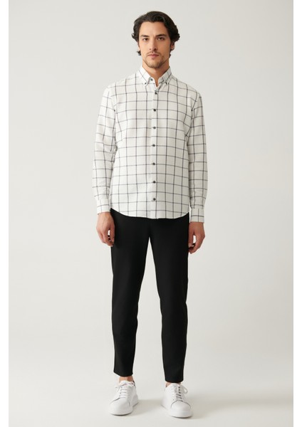 Erkek Beyaz Kolay Ütülenebilir Gofreli Ekose Regular Fit Gömlek A41Y2125 indirimleri