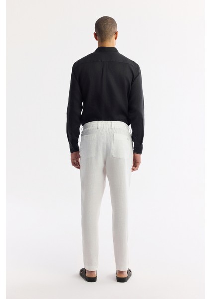 Erkek Beyaz Beli Lastikli %100 Keten Relaxed Fit Pantolon B003032 fırsatları