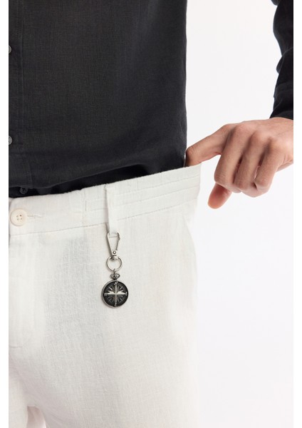 Erkek Beyaz Beli Lastikli %100 Keten Relaxed Fit Pantolon B003032 indirimleri