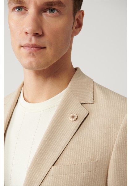 Erkek Bej Yırtmaçlı Astarsız Esnek Kumaş Comfort Slim Fit Comfort Slim Fit Ceket A41Y4000 fiyatları