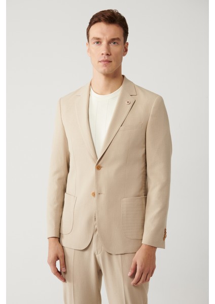 Erkek Bej Yırtmaçlı Astarsız Esnek Kumaş Comfort Slim Fit Comfort Slim Fit Ceket A41Y4000 modelleri