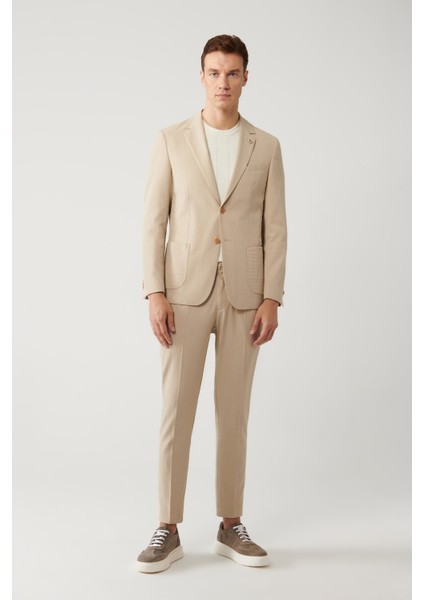 Erkek Bej Yırtmaçlı Astarsız Esnek Kumaş Comfort Slim Fit Comfort Slim Fit Ceket A41Y4000 indirimleri