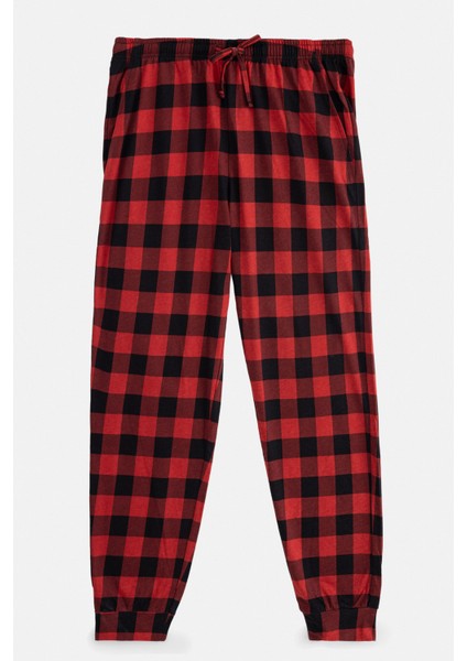 Erkek Siyah Bisiklet Yaka Uzun Kollu Ekoseli Pijama Takımı E003304