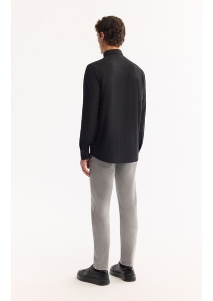 Erkek Siyah Düğmeli Yaka Soft Touch Oversize Regular Fit Gömlek A52Y2033 fırsatları