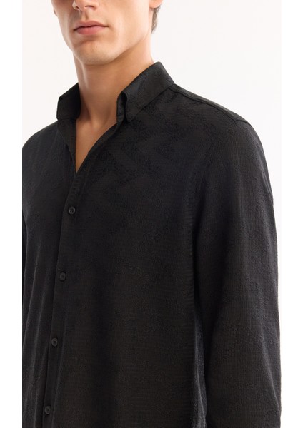 Erkek Siyah Düğmeli Yaka Soft Touch Oversize Regular Fit Gömlek A52Y2033 indirimleri