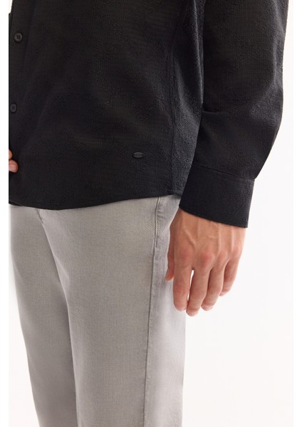 Erkek Siyah Düğmeli Yaka Soft Touch Oversize Regular Fit Gömlek A52Y2033