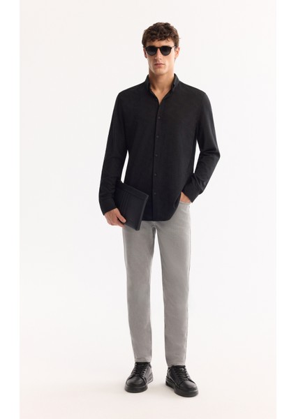 Erkek Siyah Düğmeli Yaka Soft Touch Oversize Regular Fit Gömlek A52Y2033