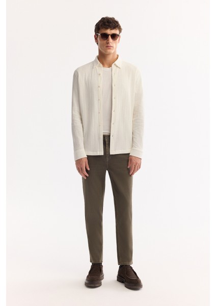 Erkek Beyaz Düğmeli Yaka %100 Pamuk Dokulu Comfort Fit Gömlek A52Y2069