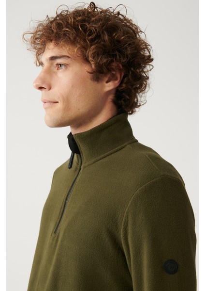 Erkek Haki Soğuğa Dayanıklı Yarım Fermuarlı Dik Yaka Polar Regular Fit Sweatshirt E001068 fiyatları