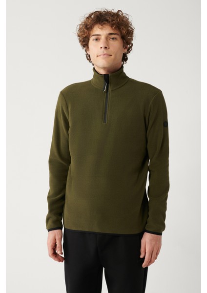 Erkek Haki Soğuğa Dayanıklı Yarım Fermuarlı Dik Yaka Polar Regular Fit Sweatshirt E001068 modelleri