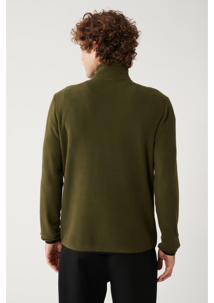 Erkek Haki Soğuğa Dayanıklı Yarım Fermuarlı Dik Yaka Polar Regular Fit Sweatshirt E001068 fırsatları